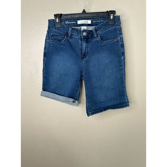 Croft & Barrow Womens Blue Bermuda 4 Shorts cuffed button zipper cotton - Picture 4 of 8